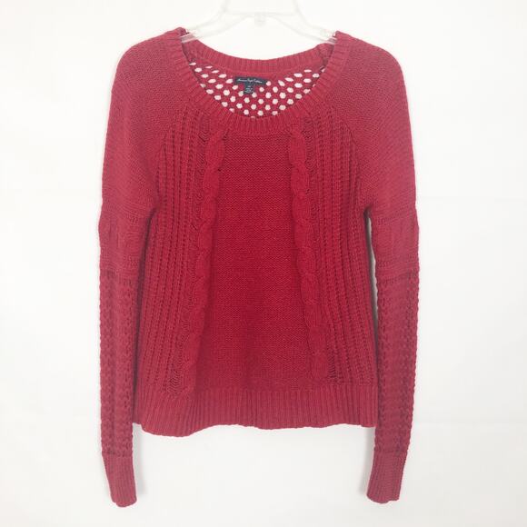American Eagle Wool Blend Cable Knit Red Sweater S - Picture 1 of 9